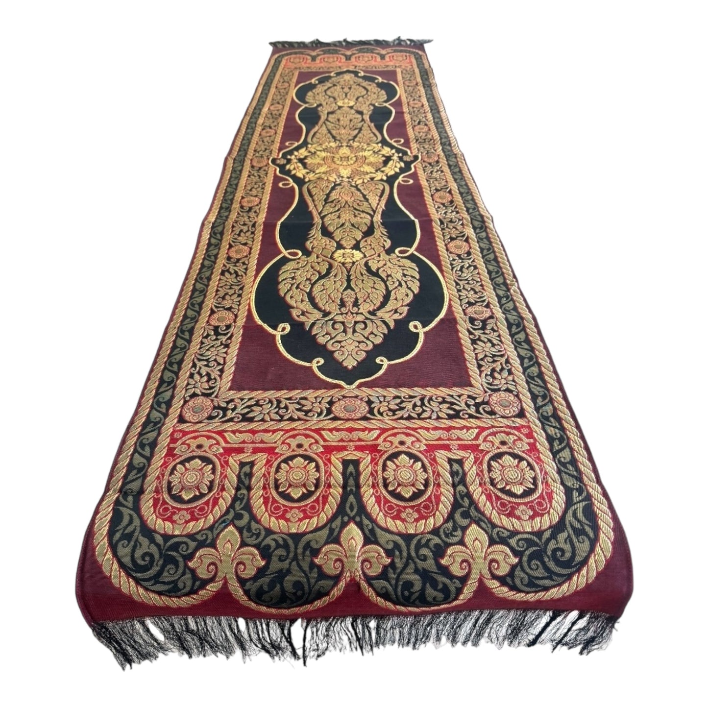 Tischläufer XL - mit traditionellem, thailändischen Muster und Fransen 190x 50cm