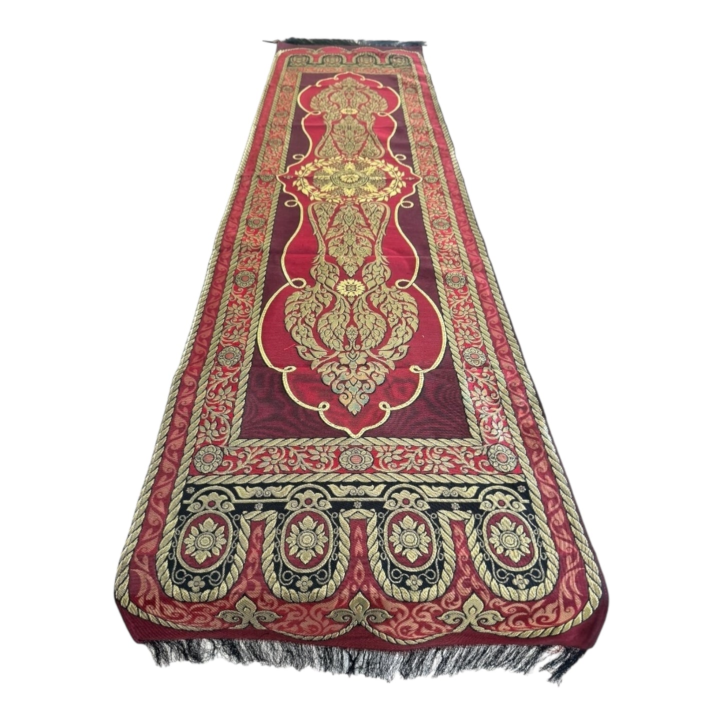 Tischläufer XL - mit traditionellem, thailändischen Muster und Fransen 190x 50cm