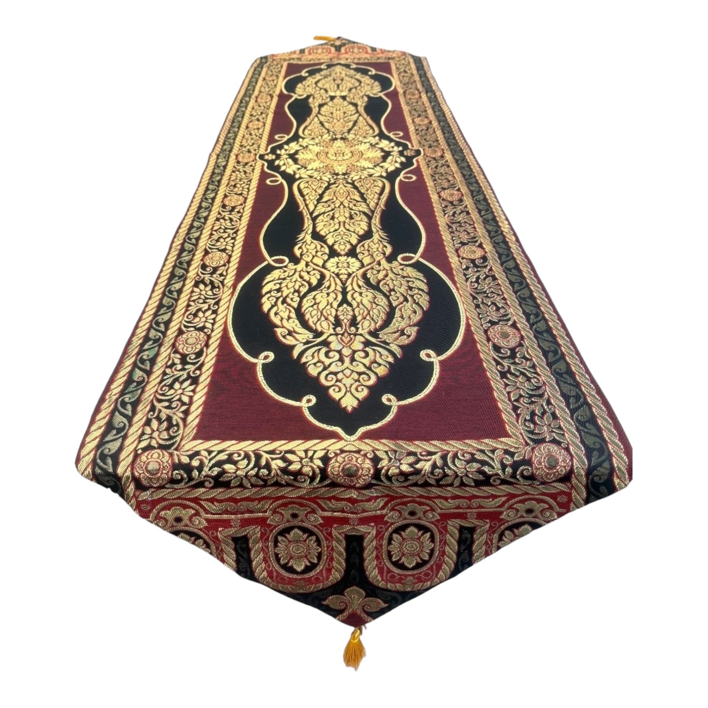 Tischläufer XL - mit traditionellem, thailändischen Muster und Fransen 190x 50cm