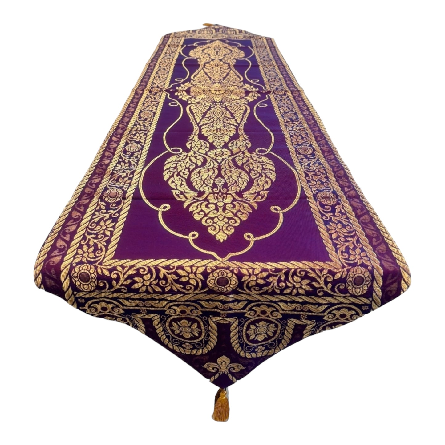 Tischläufer XL - mit traditionellem, thailändischen Muster und Fransen 190x 50cm